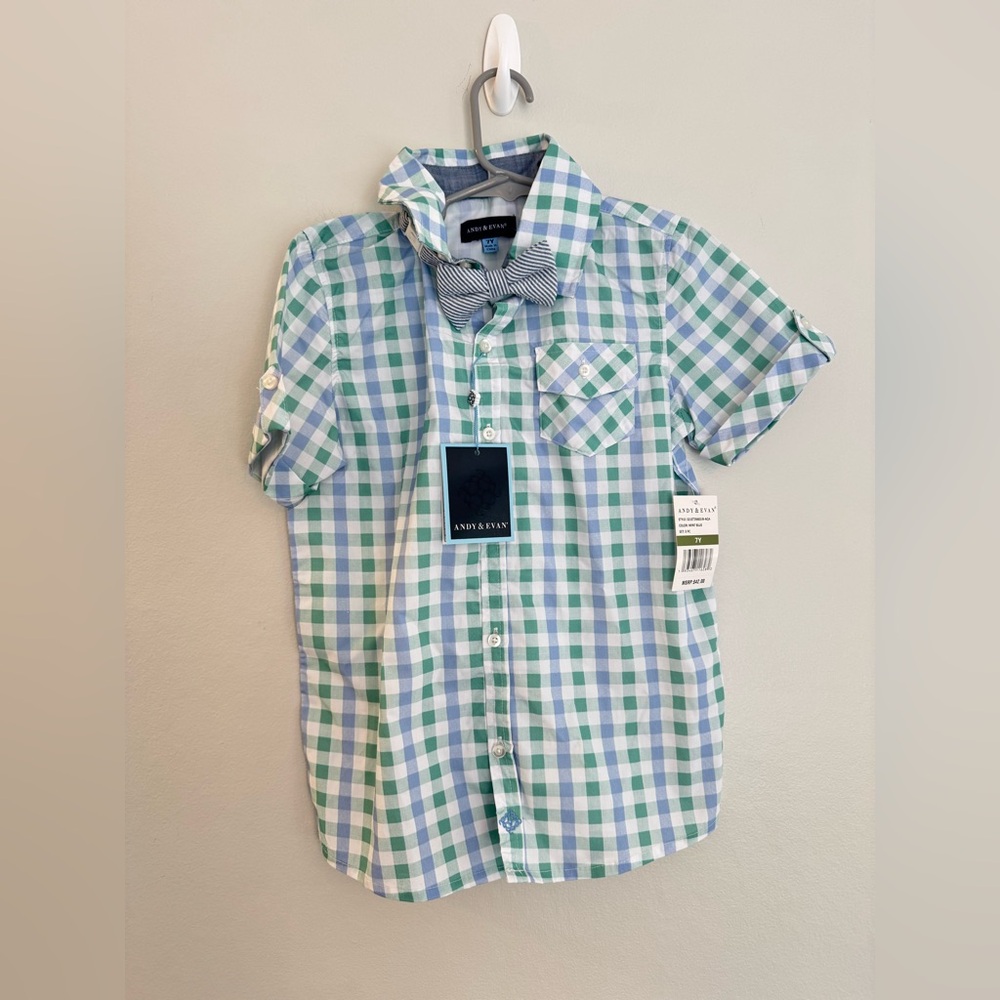 NWT Andy & Evan Boys Gingham Button Down - Size 7